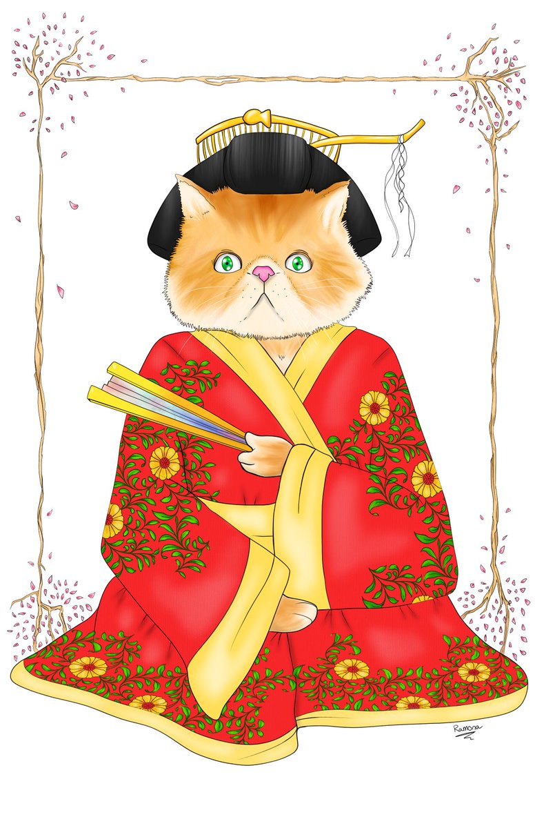 Ramona_cool's tweet photo. finally finished this piece! I stopped working on it in 2019 due to everything going south and getting depressed. Now she is complete ๐
#weekend #cat #geishacat #kitty #sunday #illustration #digitalart #colorful #floral #sundayvibes https://t.co/wVv0ZBI012