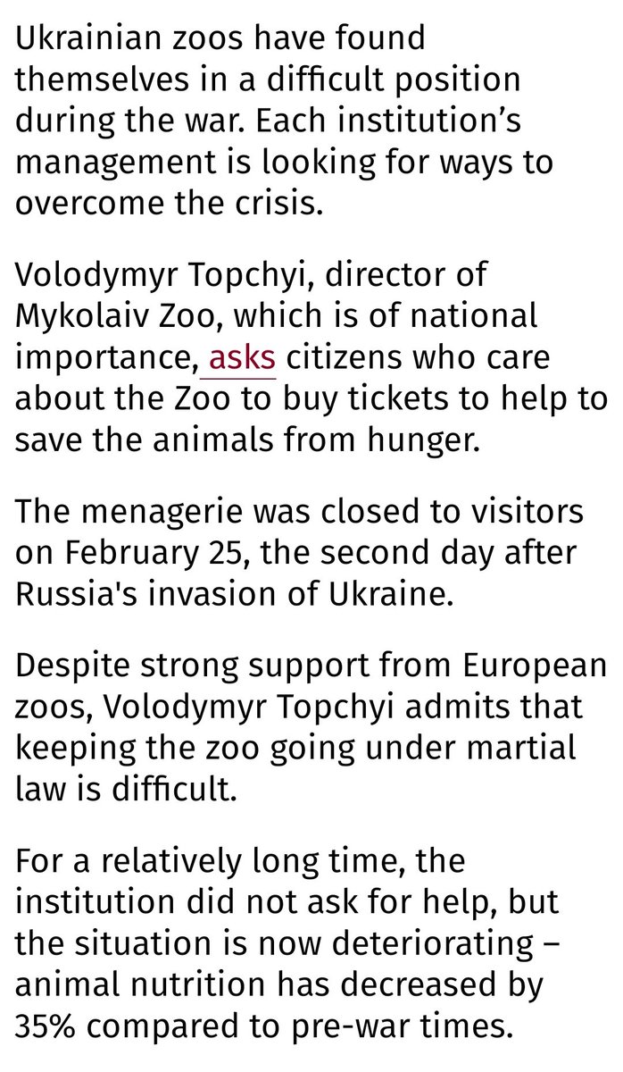 #Ukraine #UkraineRussiaWar #AnimalLovers #zoo #Mykolaiv

With 3€ you can buy a ticket and help them.

Zoo link :

widget.kontramarka.ua/en/widget353si…