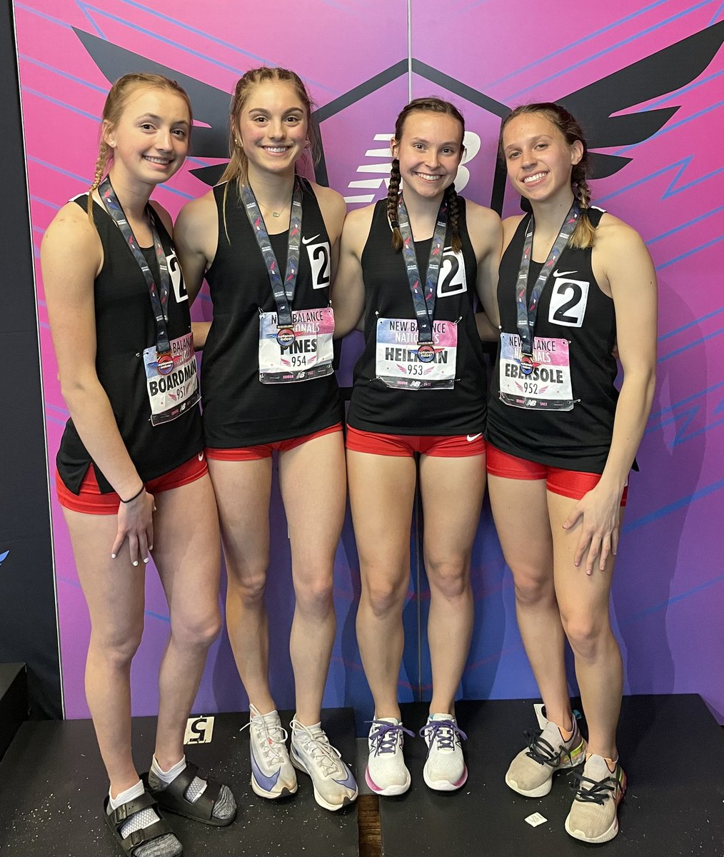 CVTrackandField's tweet photo. All-Americans! Congratulations to Cora Heilman, Ashley Pines, Mia Boardman &amp; Riley Ebersole for running 3:58.48 for 5th in the 4x400m at Nationals. https://t.co/DJLKd9dsiC