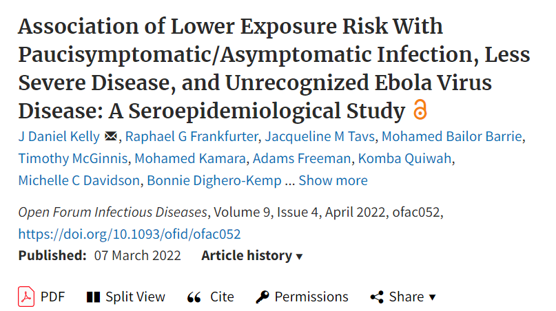 IDSAInfo's tweet photo. OFID: A new study of Ebola virus infections provides epidemiological evidence for a dose-dependent relationship between exposure risk and severity of the disease. 

📄:https://t.co/jISWY7Ue4U #IDSAJournals #OpenForumInfectDis 

@PaulSaxMD @DrJLi @FungalDoc @DanKelly_MD https://t.co/IZ96yu9C6M