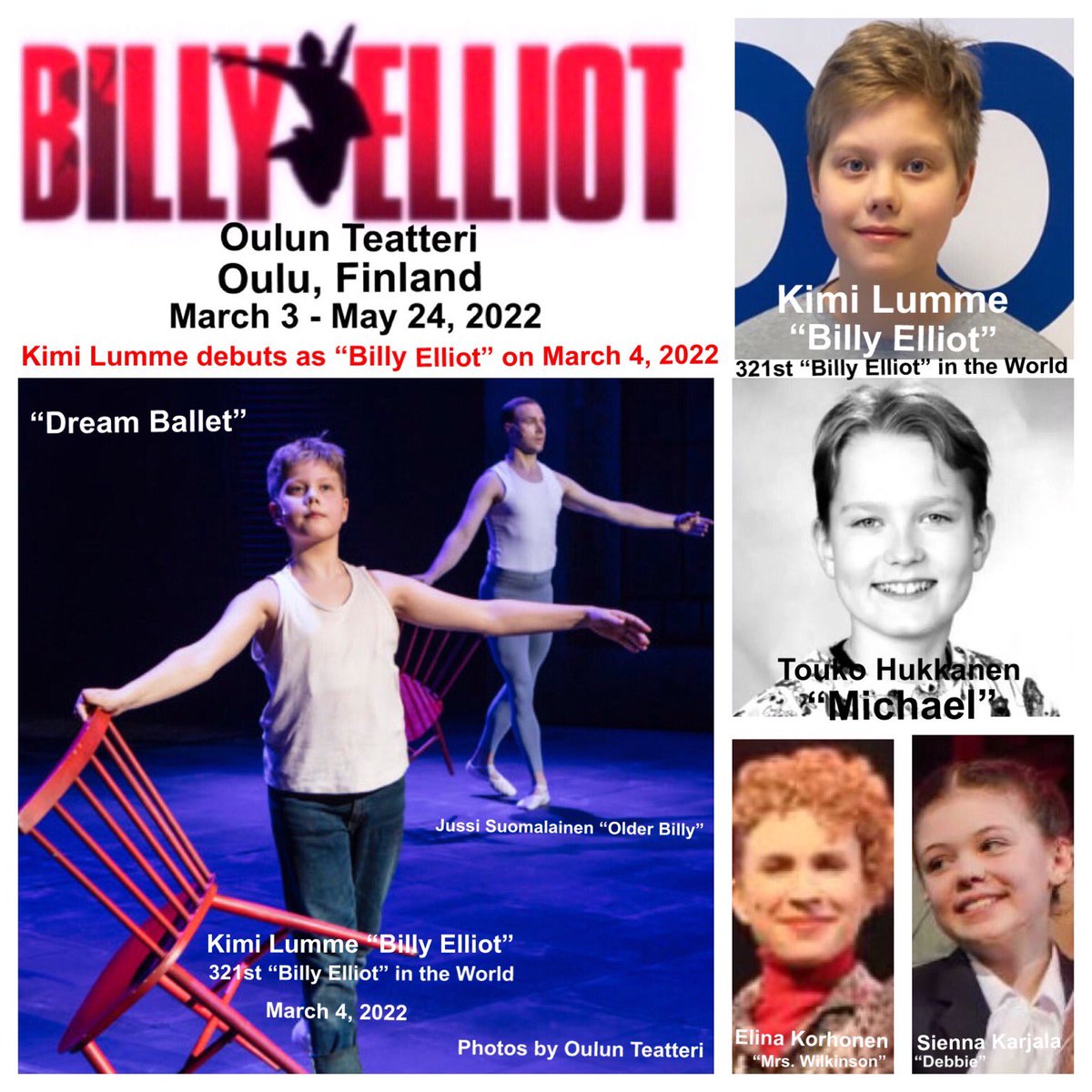 RoyEtten's tweet photo. ⁦@BillyElliotUK⁩  ⁦@OulunTeatteri⁩  #BillyElliot #oulunteatteri   11 year old Kimi Lumme debuted as the 321st “Billy Elliot” in the World on Friday, March 4, at the Oulun Teatteri in Oulu, Finland. Touko Hukkanen debuted as “Michael”. 👏👏👏 Stay Healthy ❤️❤️ https://t.co/aPq1t9XnIm