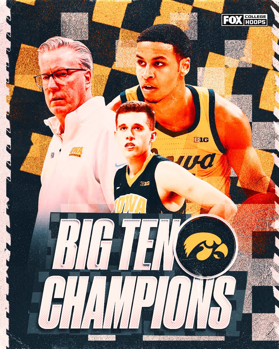 CBBonFOX's tweet photo. THE BIG TEN TOURNAMENT TITLE IS COMING TO IOWA CITY 🏆

@IowaHoops has won the @B1GMBBall Championship! 🎉👏 https://t.co/3runIVvLOe