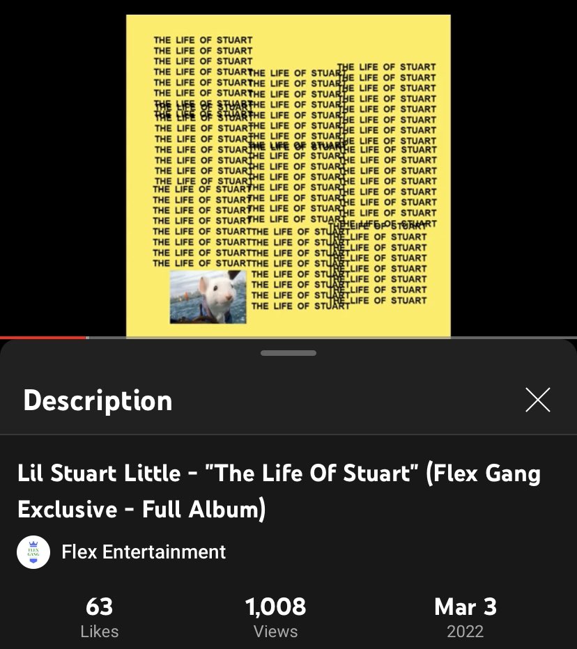 FlexGang_Ent's tweet photo. Lil Stuart Little’s (@LilStuartLittle) new album “The Life of Stuart” has reached 1K on the Flex Channel! #flexentertainment #music #art #news https://t.co/2rTvUbCUP1