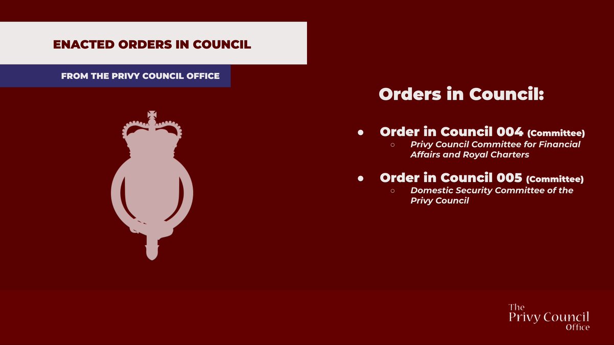 The Lord President is pleased to announce the creation of 5 different Privy Council Committees through Orders-in-Council.

drive.google.com/file/d/11LyB3Y…