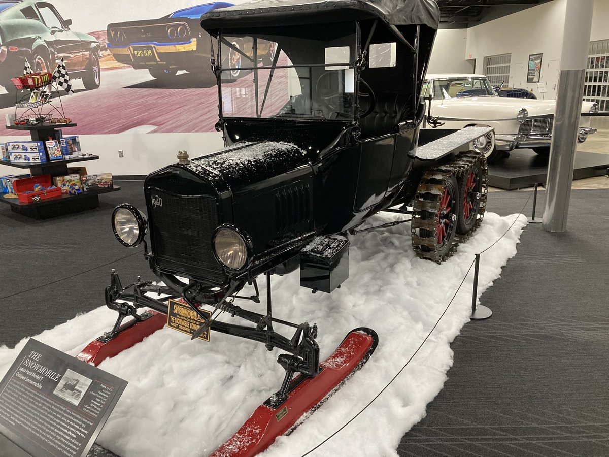 DavidRosowsky's tweet photo. Shout out to my New England friends and family. Spotted this “first snowmobile” (c. 1920) right here in Manhattan, Kansas. And of course, it was designed and built in New Hampshire. Clever folks, those northern New Englanders! #ModelT #ModelSki https://t.co/IiZtxCWl9x