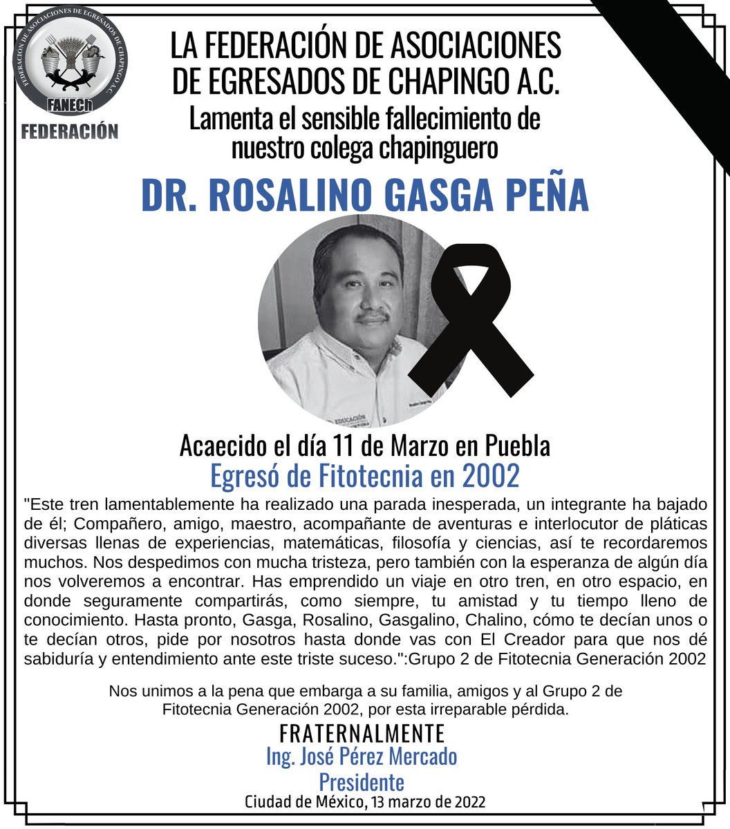 fanech_chapingo's tweet photo. Descanse en paz nuestro colega, el Dr. Rosalino Gasga Peña. Nos unimos a la pena que embarga a familiares y amigos. https://t.co/KDpAkJlw78