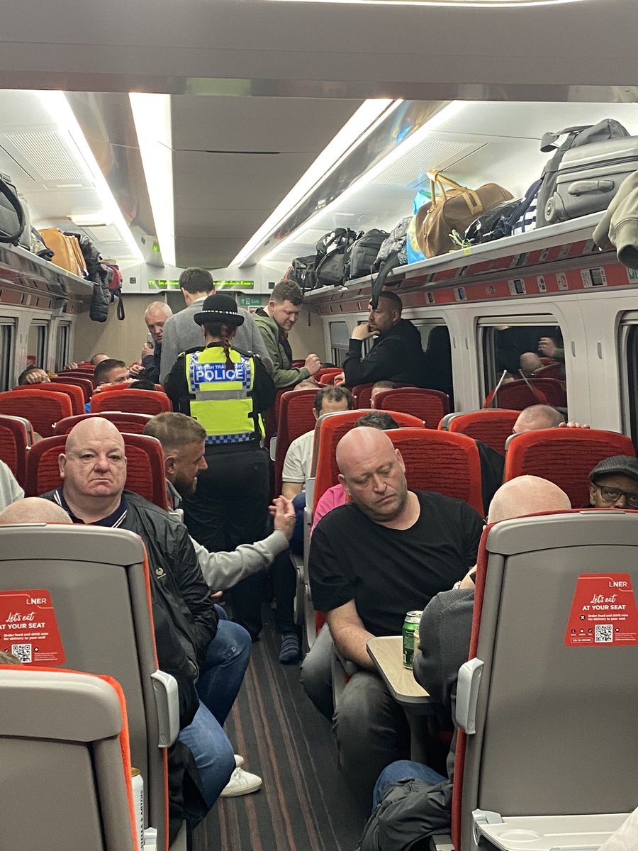 janbooks's tweet photo. Just home from Italy. Great trip marred by #lner who had a train of 5 rather than 9 coaches packed with #Newcastle football supporters slumped in the seats whilst most women were sitting on the vestibule floors - I don’t know who is worse LNER or the fans - depressing. https://t.co/sa0exRJq4K