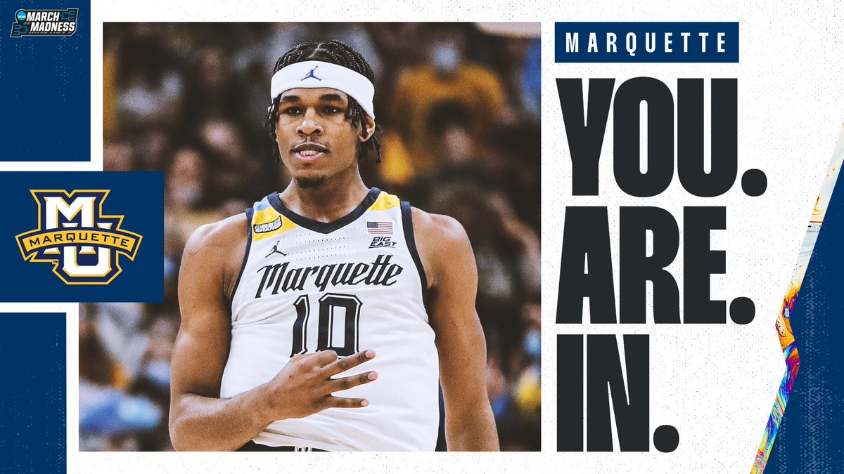 MarchMadnessMBB's tweet photo. Marquette - YOU'RE IN! 🕺

Welcome to #MarchMadness, @MarquetteMBB! #SelectionSunday https://t.co/znoMgGYvg9