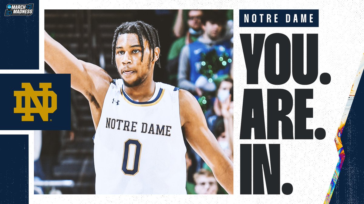 MarchMadnessMBB's tweet photo. Notre Dame - YOU’RE IN! 🕺

Welcome to #MarchMadness, @NDmbb! #SelectionSunday https://t.co/vmwfxMZMOf