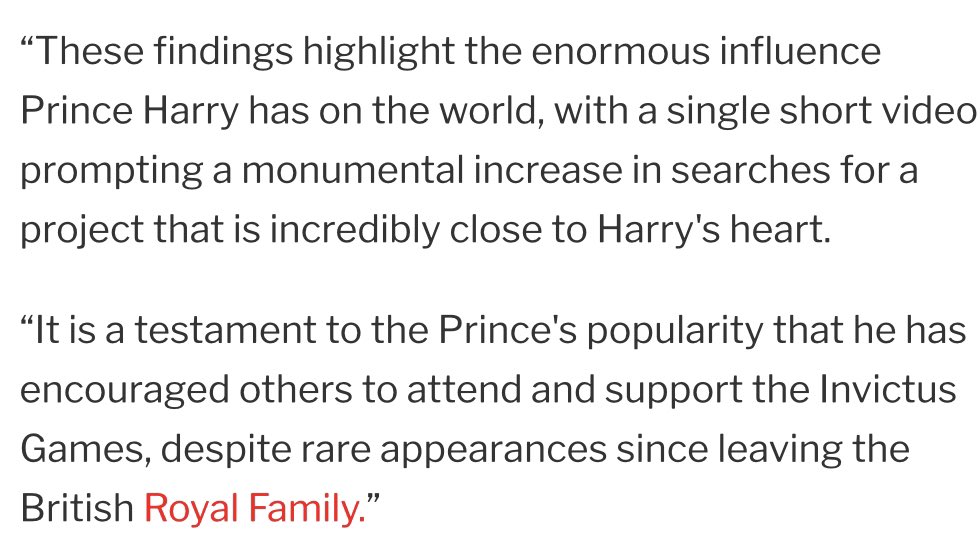 ArchLiliHazMeg's tweet photo. “These findings highlight the enormous influence Prince Harry has on the world, with a single short video prompting a monumental increase in searches for a project that is incredibly close to Harry's heart. – spokesperson for Bed Kingdom
#PrinceHarry #InvictusGames #TheHague https://t.co/ZBg6karJZD