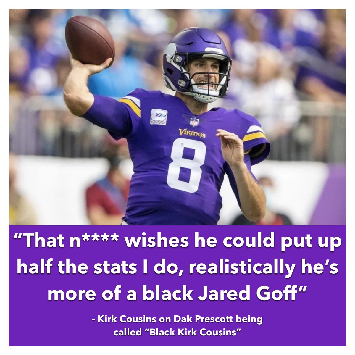 NFCNorthNewss's tweet photo. #KirkCousins responds to Dak Prescott being called “Black Kirk Cousins” 

Thoughts 🤔 https://t.co/IXNVBQcKL4