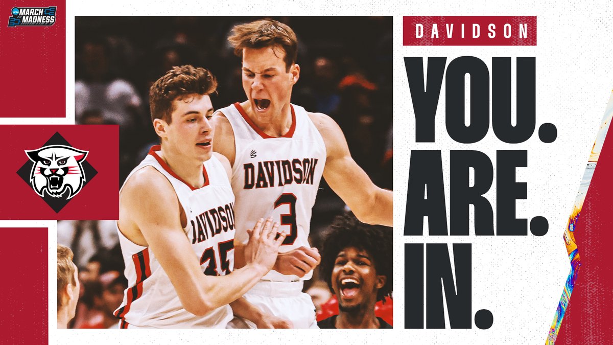 MarchMadnessMBB's tweet photo. Davidson - YOU’RE IN! 🕺

Welcome to #MarchMadness, @DavidsonMBB! #SelectionSunday https://t.co/ZtS9TY3ZM6