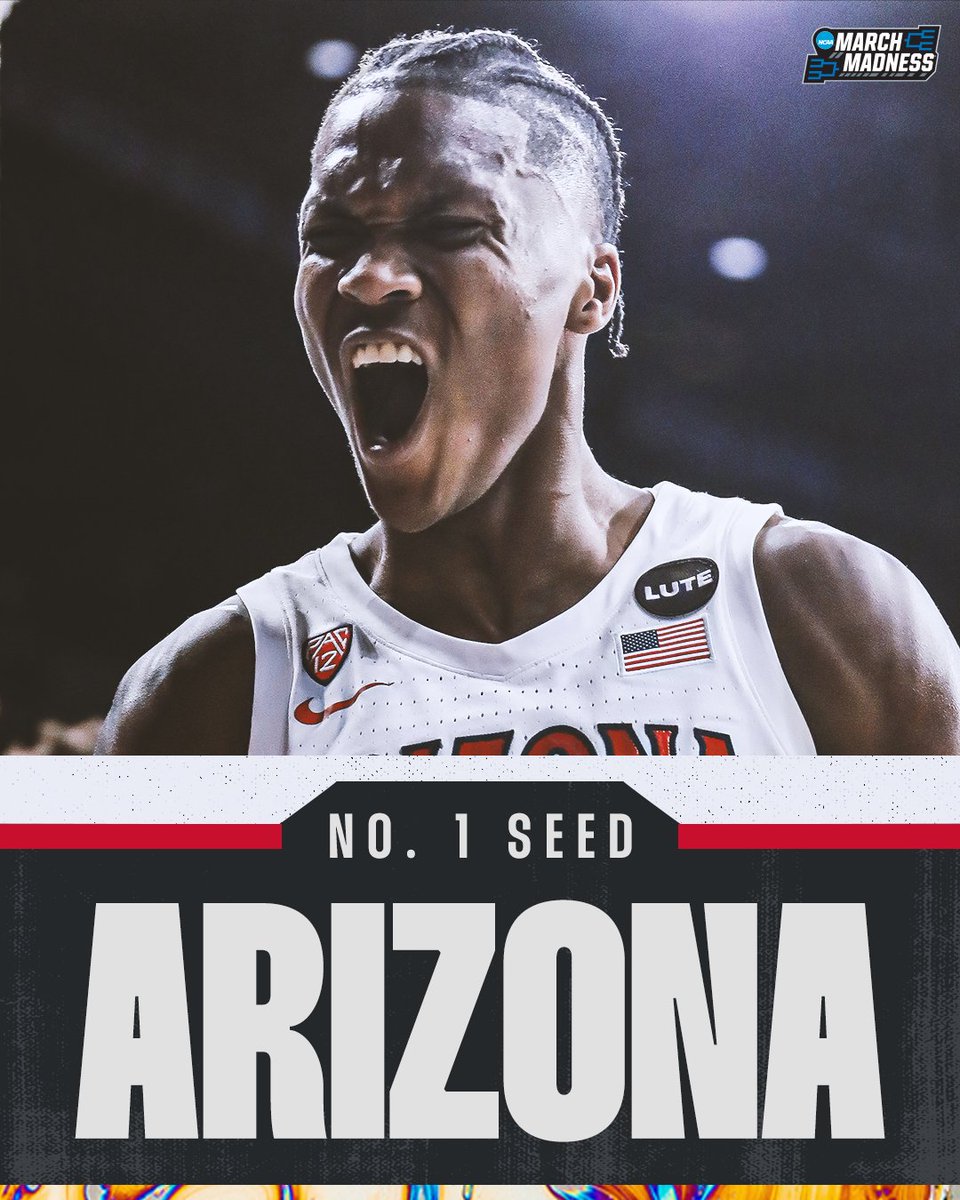 MarchMadnessMBB's tweet photo. Arizona is your No. 1 seed in the South!

#SelectionSunday #MarchMadness https://t.co/FQXkagMW0h