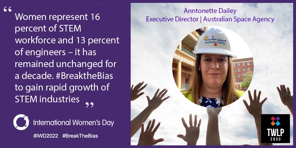 "#BreakTheBias to gain rapid growth of STEM industries" <a href="/Anntonette/">Anntonette Dailey</a> Executive Director <a href="/AusSpaceAgency/">Australian Space Agency</a>

Celebrating 🙌our #TWLP2030 community for International Women's Day #IWD2022 #GenderEquity 

👉 industry.gov.au/policies-and-i…