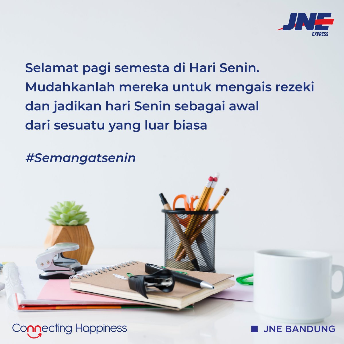 Selamat pagi diHari Senin #TemanJNE, awal untuk segala kebaikan dan kesuksesan yang akan kita jalani dalam seminggu ke depan, jadikan hari senin ini sebagai awal untuk melalukan hal yang luar biasa

#semangatsenin

#JNE #JNEBandung #ConnectingHappiness #semangatpagi #semangat