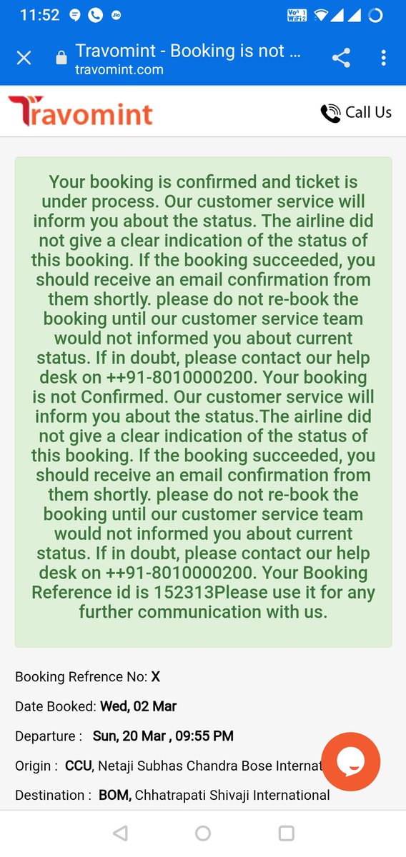 equals_iota's tweet photo. @travomint Request you to confirm my ticket and send me the PNR or kindly pick up the call mentioned in the at the time of booking. https://t.co/zg90gjCIyB