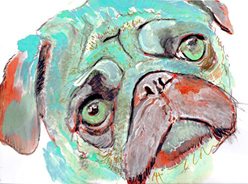 Colorful Pug Art Print, Blue, Aqua Pug Watercolor, Pug Mom Gift, Pug Dog Art, Dog Wall Art Decor, Pug Decor oscarjetson.com/products/color… #painting #decor #art