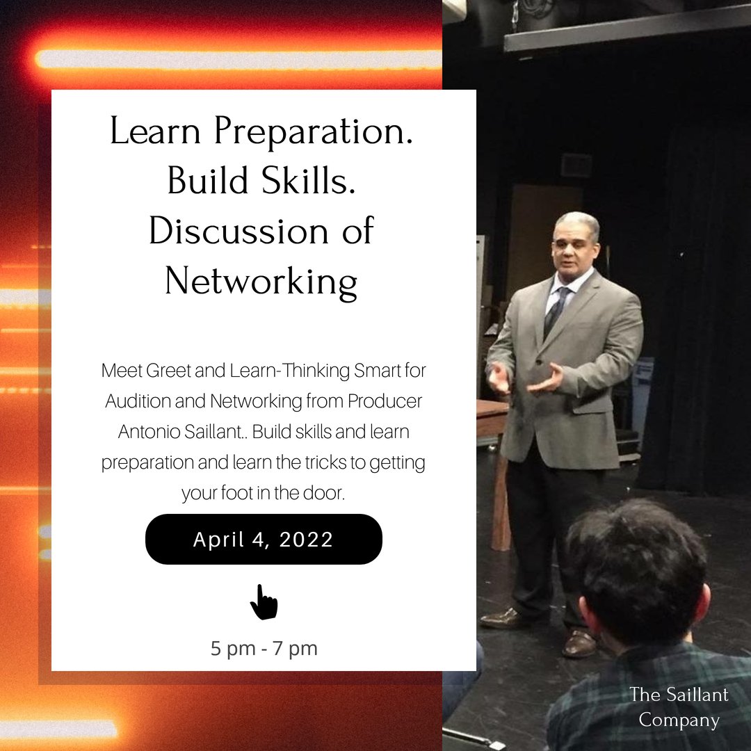 angellight's tweet photo. Actors Alert! Learn Preparation. Build Skills. Discussion of Networking, with Producer Antonio Saillant. Join him on April 4th, 2022 at 5pm. Check out the details here.

https://t.co/RC1ZVseFed
@FilmFlorida  #networking #acting #film #actingcoach #actorslife @saillantco #Florida https://t.co/EJB3hXAUIQ