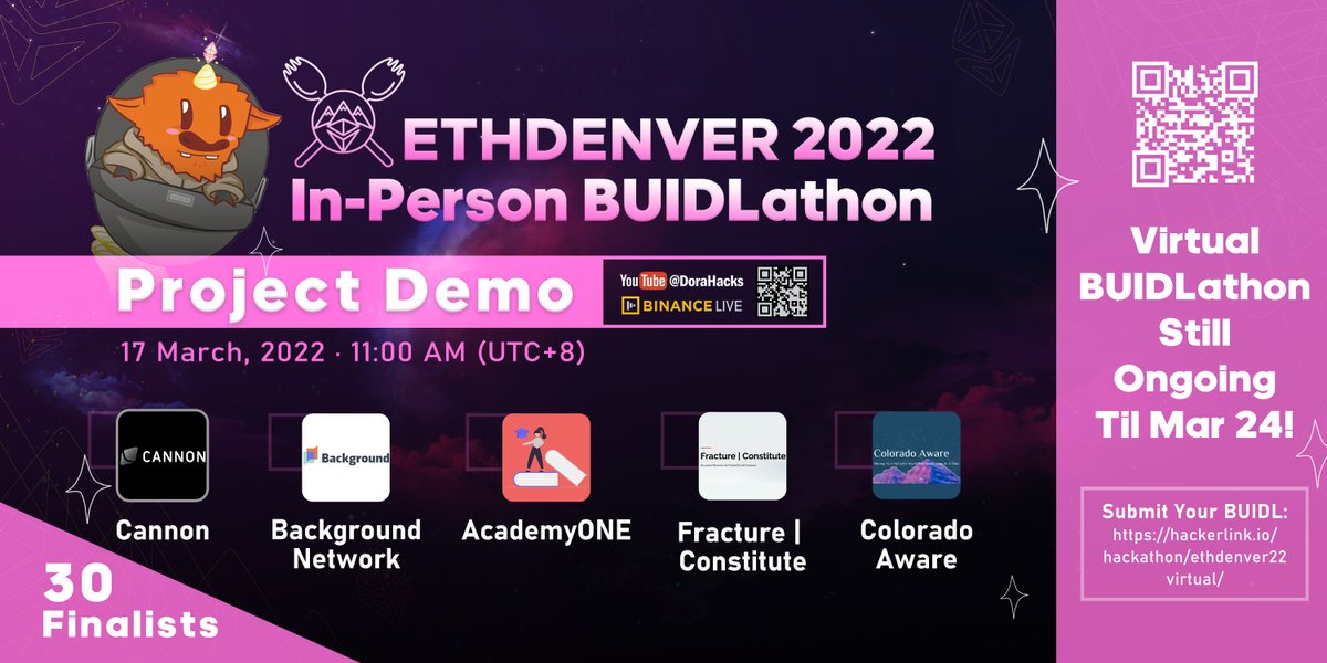 DoraHacks's tweet photo. This Wednesday👀, we have @EthereumDenver EP05 going live stream on March 17th, 11AM UTC+8 / 16th, 11PM EST🙈

💁🏻‍♀️Come meet Cannon, Background Network, AcademyONE, Fracture | Constitute, Colorado Aware 

YouTube: https://t.co/OQRVvXOPtk
Binance Live: https://t.co/VtM3RfbJI9 https://t.co/IfVGqXcnZ3