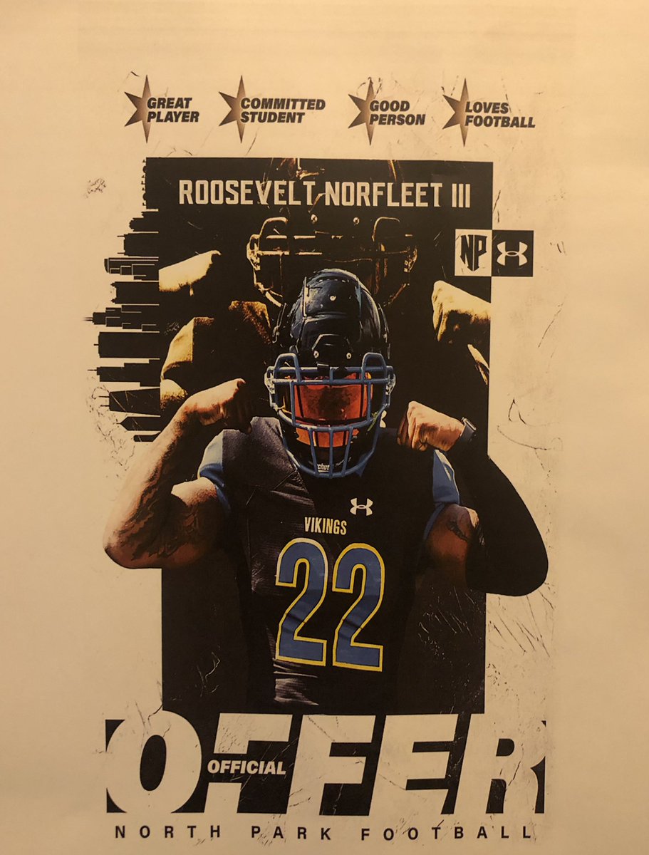 Blessed To Receive My 3rd Offer From <a href="/NPUFootball/">North Park Football</a> #Vikings <a href="/CoachFantuzzi/">Jeff Fantuzzi</a> <a href="/CoachDowde11/">Charles Dowdell</a>