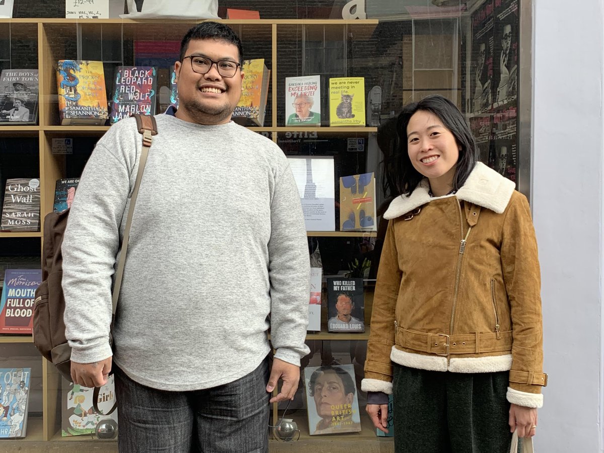 #2022InternationalBooker Prize longlisted author and translator, standing side by side outside @gaystheword bookshop in the UK ♥️ Read a conversation between Norman Erikson Pasaribu and @TiffTsao on their longlisted book Happy Stories, Mostly here: giramondopublishing.com/a-mostly-happy…