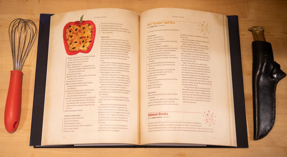 The first Moody Cookbook has arrived at our staff's house! Let's get cooking 🍳🔪

Available right now on Blaseball Cares.