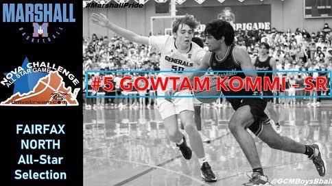 GCMBoysBball's tweet photo. We are pleased to announce our players selected to NOVA Challenge All-Stars event!

FFX North Senior All-Stars:
@theadi23 
@_cscinto1 
@gkommi_14 
Underclassman All-Stars:
@matthewlnert04 
3pt Contest:
@NassifEli 

Games will take place Sunday 3/20 @ Fairfax HS.

#marshallpride https://t.co/w85LWXlOdQ