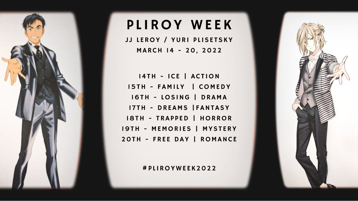 ScribblesITM's tweet photo. It's that time of year again! Here is our first announcement of this year's Pliroy week!

We will be celebraring the love between JJ and Yuri during Yuri's birthday week this year. Our dates are March 14th to March 20th of 2022.

https://t.co/CjynhjBYKL https://t.co/6pHj5IxwJp
