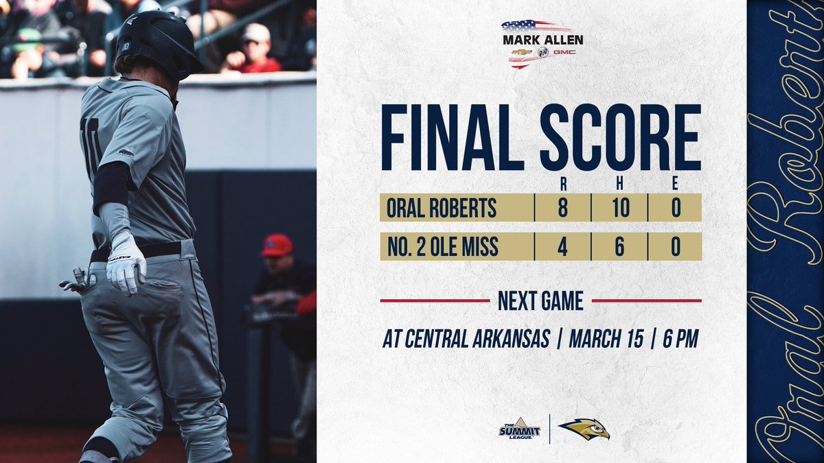 GOLDEN EAGLES WIN! #ORUBase hands No. 2 Ole Miss their first home loss of the season in the series finale!

#GoldenStandard