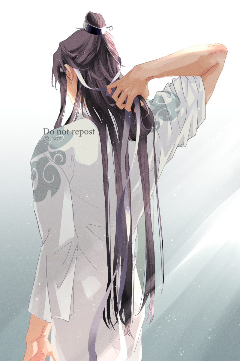 1boy long hair male focus solo from behind robe chinese clothes  illustration images