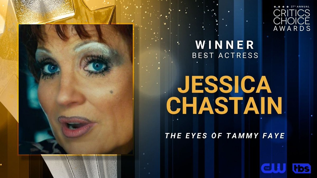 Congratulations to @jes_chastain - winner of the #criticschoice Award for Best Actress! #TheEyesOfTammyFaye #CriticsChoiceAwards