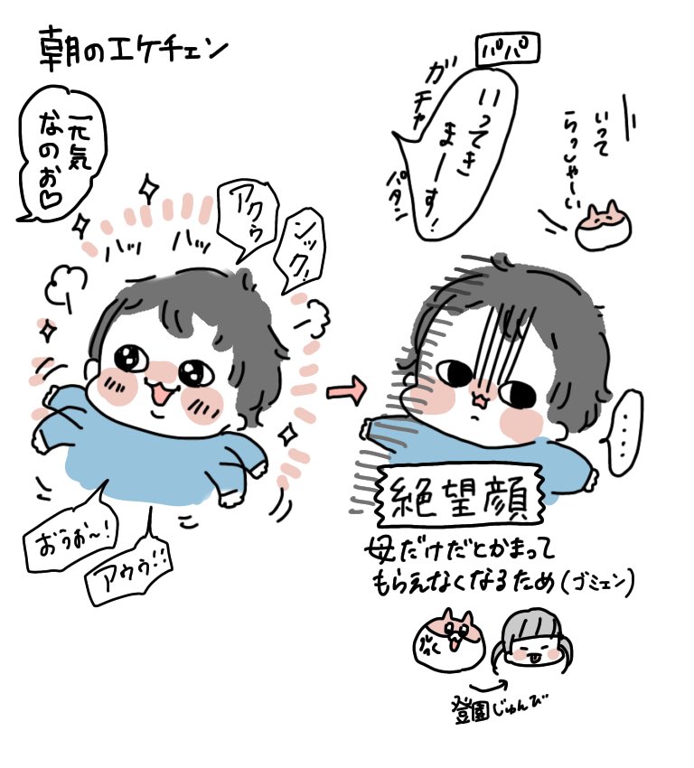 Twitter 上的 せるこ 生後3ヶ月エケチェン 朝パパが出発するとわかりやすく絶望顔するのかわいそ可愛い 育児絵日記 T Co Iacuammwnw Twitter