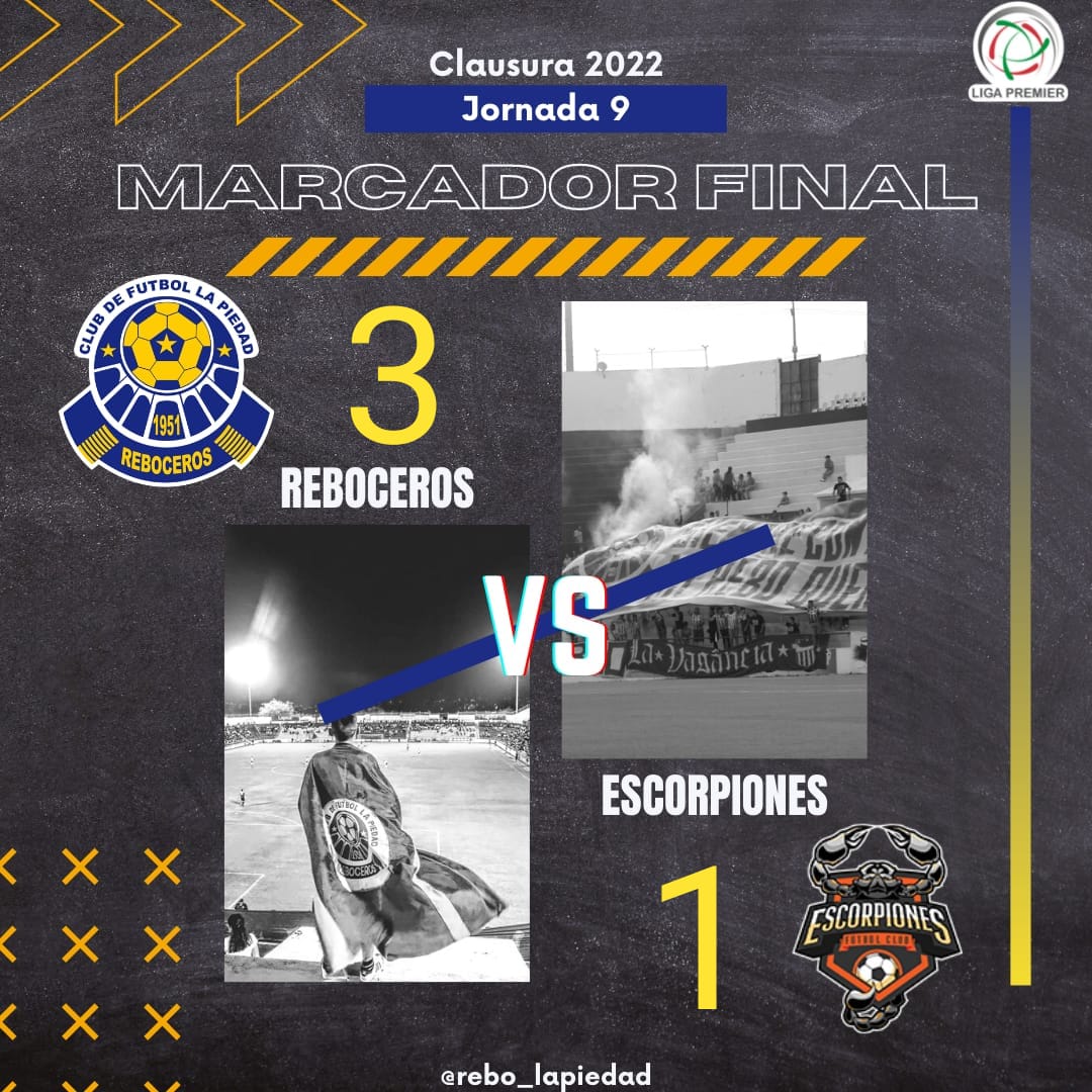 ¡Ganamos afición! Marcador final #Reboceros 3 vs @escorpiones_fc 1 ¡Soy #ReboceroFiel!
<a href="/LigaPremier_FMF/">Liga Premier FMF</a>

 🦍 vs 🦂