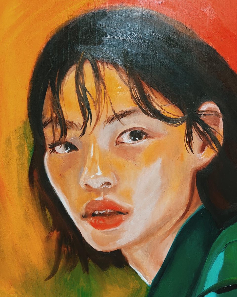 scvrletchild's tweet photo. Nearly finished with my portrait of Kang Sae-byeok ❤️‍🔥

#squidgame #painting #art #portrait https://t.co/OcUuiy8iNZ