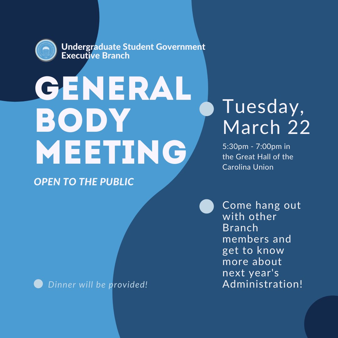 We're looking forward to seeing you at the next General Body Meeting! Come engage with current members and learn more about the incoming Administration!