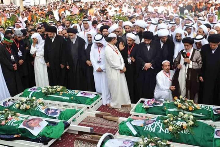 AminShaheedi's tweet photo. آلِ سعود کی درندہ صفت حکومت کے ہاتھوں شھید کئے جانے والے 41 شیعہ جوانوں کی قطیف کے علاقے میں نماز جنازہ کا منظر https://t.co/Q1zk7GTaLU