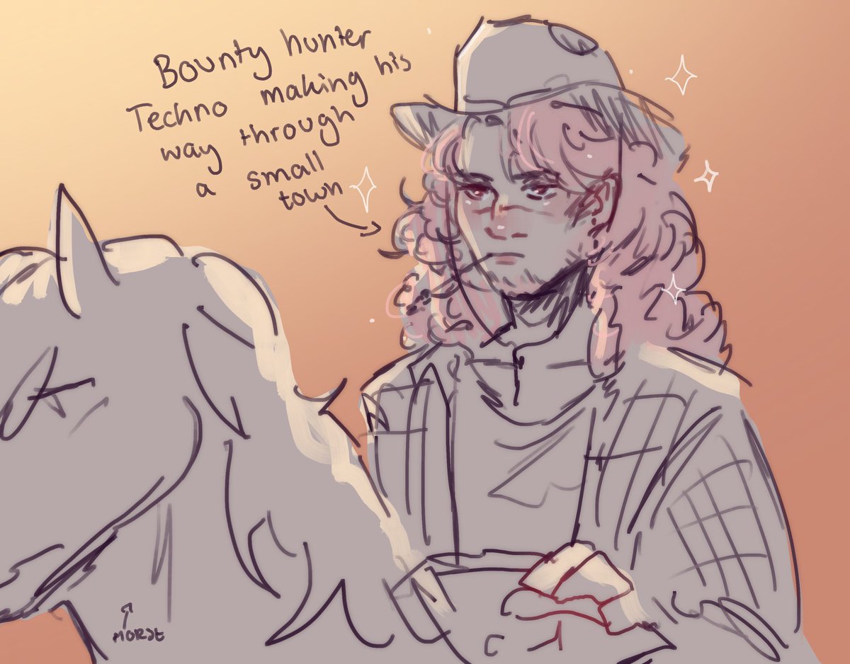 Tommy said techno was like Dolly Parton and thus bounty Hunter western bedrock bros was born #dsmpfanart #technofanart #tommyinnitfanart #technoblade 