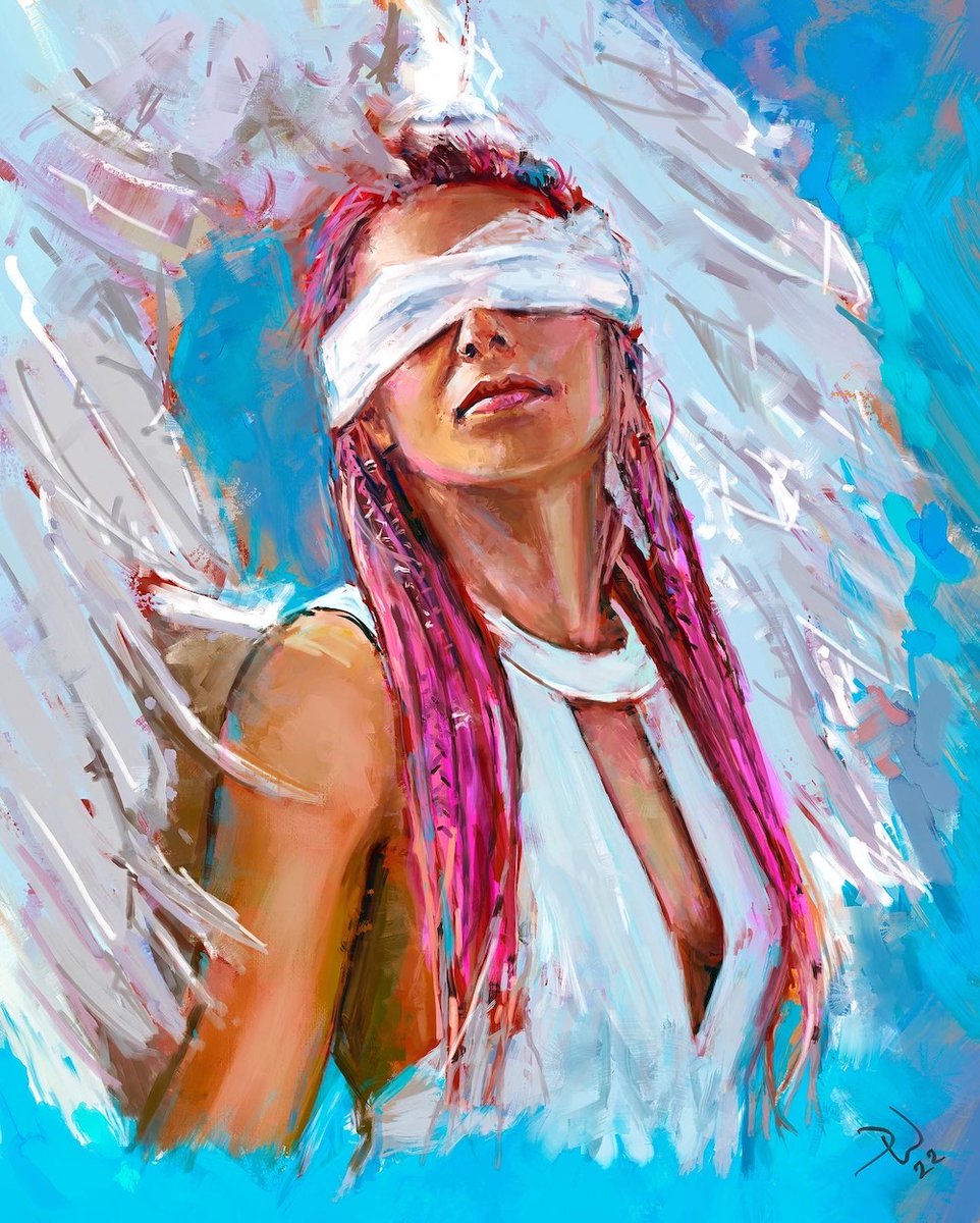 "Blind Angel" - based on a photo by <a href="/MLPphoto/">Michael Lawrence</a>.

Made with <a href="/Procreate/">Procreate</a>.

#angel #blindfold #artistsontwitter #digitalart #portraitart #procreate