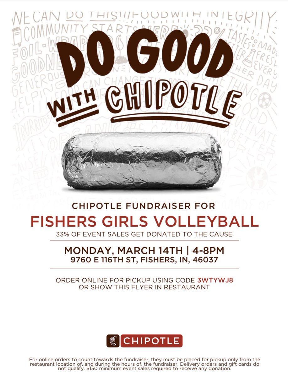 Tomorrow, you can get Chipotle AND fundraise for our program. Join us for the tastiest win-win in history. #DoGood <a href="/ChipotleTweets/">Chipotle</a>
When: 3/14, 4-8pm
Where: Chipotle near Top Golf
How: Order in person &amp; show the pic below -or- order online for pickup using code 3WTYWJ8