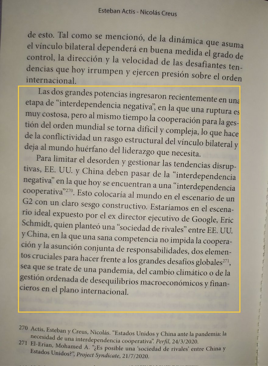 actis_esteban's tweet photo. Páginas finales del libro #LaDisputaXelPoderGlobal que terminamos de escribir con @creusnicolas en agosto de 2020 @EditorialCI que cobran fuerza casi 2 años después. Podríamos incluir "para hacer frente a gran conflicto bélico entre terceros estados". https://t.co/5Fq05mEAkh
