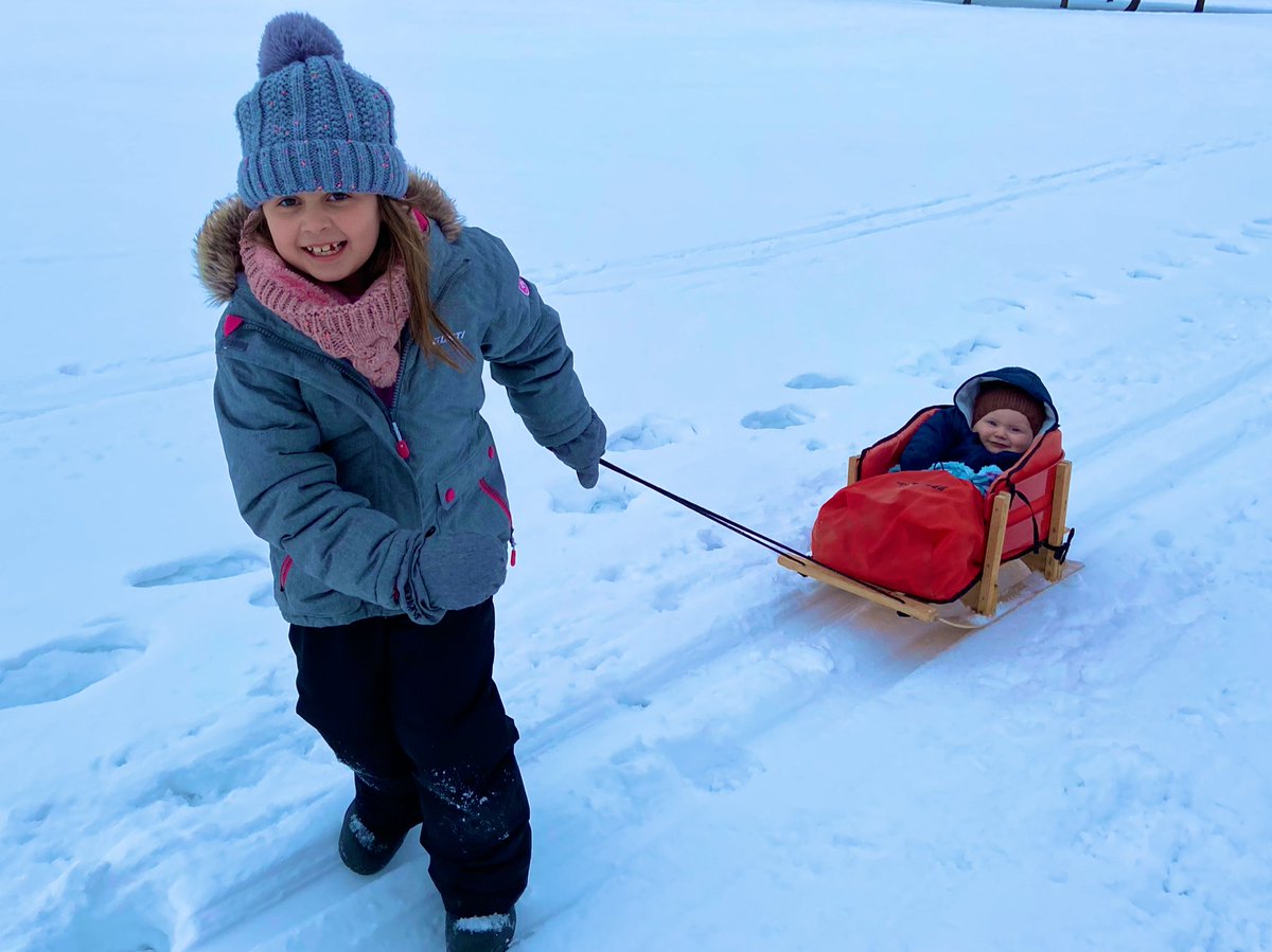 The snow is knee deep. Thigh deep for Emilia… made for some funny moments 😂