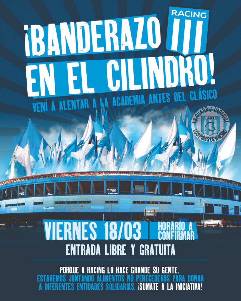 LeandroAdonio's tweet image. "Los pibes de #Racing" organizan este banderazo en el Cilindro 🏟 previo al clásico ante #Independiente.