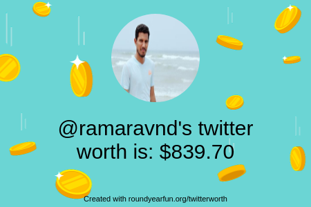 ramaravnd's tweet photo. My Twitter worth is: $839.70

Find yours with https://t.co/pIEqNxaH7h

⠀ https://t.co/LEDOKPPsmH