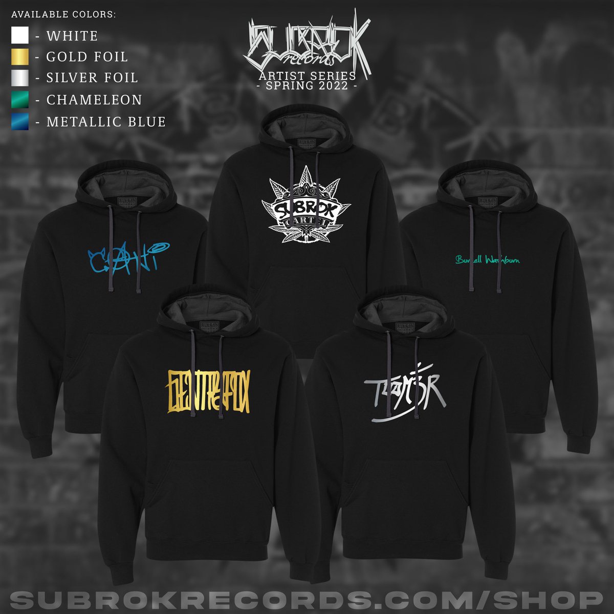 subrokrecords's tweet photo. SUB|ROK artist logo pullovers out now. Available in sizes M - 2XL, ultra limited run - only 10 pieces per color &amp; size. Color options include white, silver foil, gold foil, metallic blue, and chameleon green. 

Cop them here ⤵️
https://t.co/wWMkigxADt https://t.co/kDQLQF6lUk