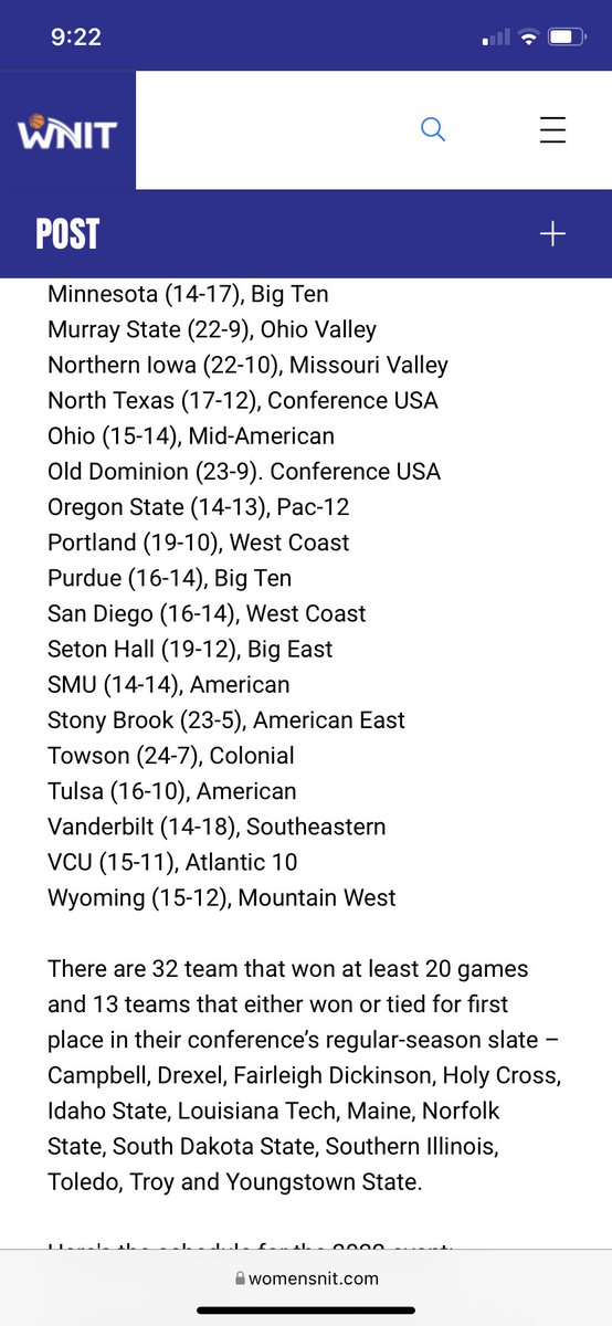 WNIT on Twitter "RELEASE Postseason WNIT announces 64 team field for