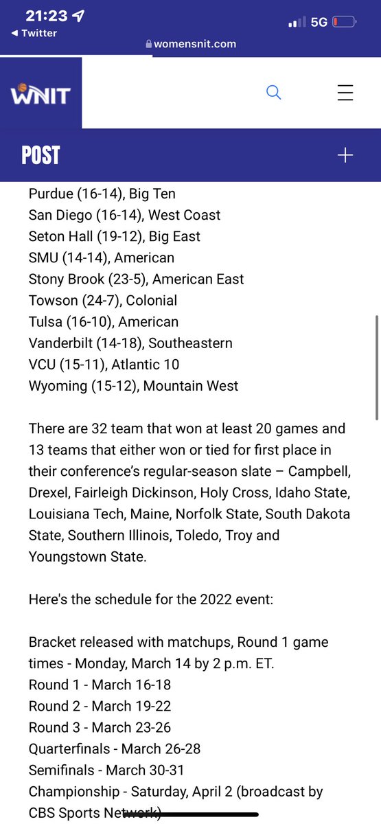 WNIT on Twitter "RELEASE Postseason WNIT announces 64 team field for