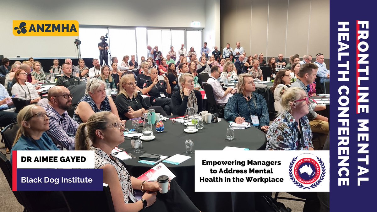 anzmha's tweet photo. Full house! Aimee discusses the available evidence supporting the benefits of upskilling of managers across preventive &amp; responsive strategies as a means to better supporting the #mentalhealth needs of the staff they supervise, and creating a more mentally healthy workplace #FMHC https://t.co/XN1VLmw7Bm