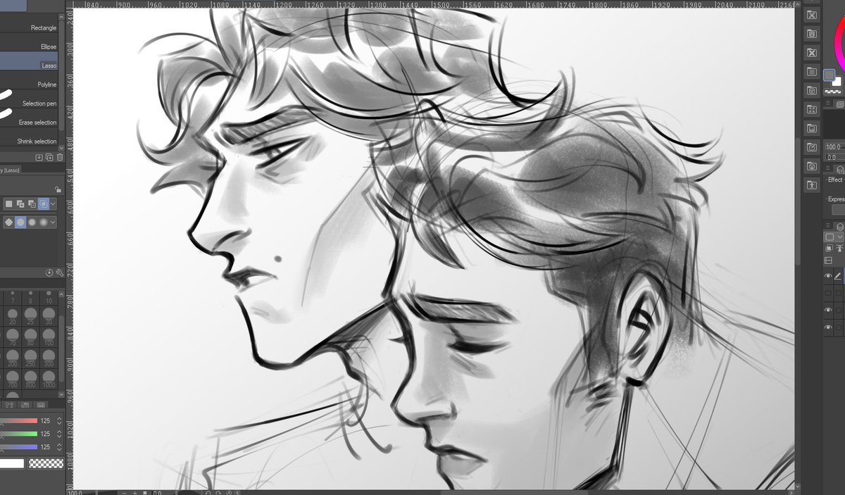 finds any excuse to draw them in profile 