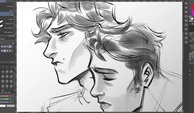 finds any excuse to draw them in profile 