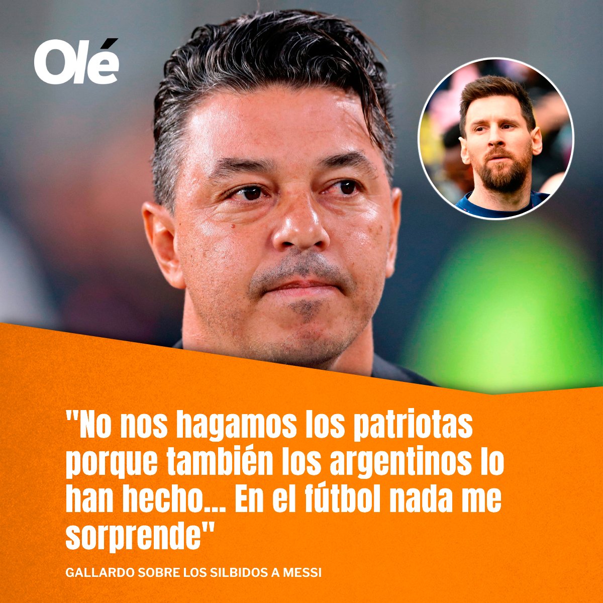 DiarioOle's tweet photo. GALLARDO Y LOS SILBIDOS A MESSI
El Muñeco bancó fuerte a Lionel, pero recordó que algunos argentinos también, alguna vez, silbaron al mejor del mundo https://t.co/Bvl5p7uTU2